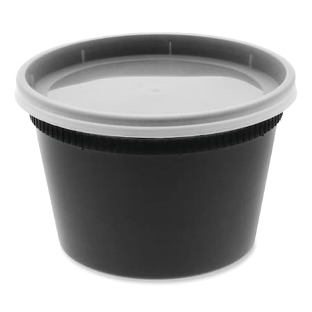 Pactiv Evergreen Newspring DELItainer Microwavable Container, 16 oz, 4.55 x 4.55 x 3.1, Black/Clear, Plastic, 240PK YSD2516B